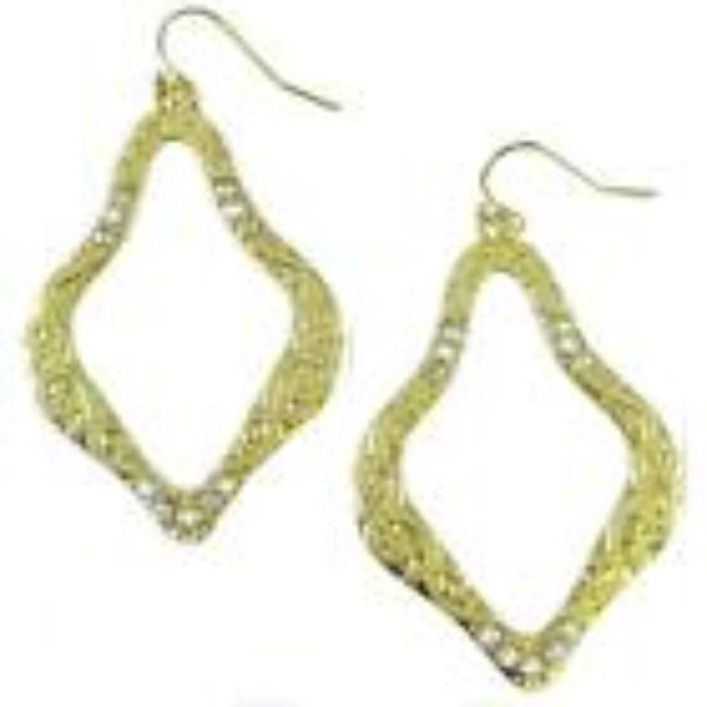 Earrings Goldr Crystal Dangle Metal Art Filigree 2.5"L